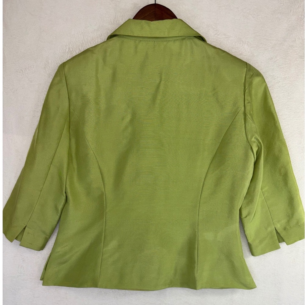 ADRIANNA PAPELL 100% SILK Green Blazer Vintage Top Womens 8 Office Work Y2K 90s - Picture 4 of 8